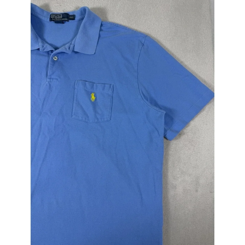Polo Ralph Lauren Polo Shirt Mens XXL Blue Yellow Pony Pocket Short Sleeve Class